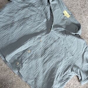 Love Notes Pale Blue Crinkled Button-Up Top